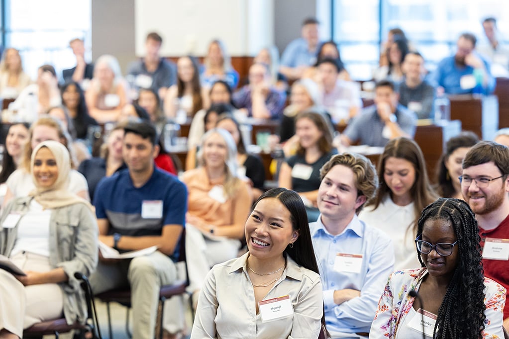 Incoming Loyola University Chicago law students attend their orientation in the Corboy Law Building on August 16, 2023. (Photo: Lukas Keapproth)
