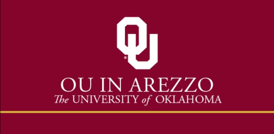 "OU in Arezzo" over crimson background with interlocking OU.